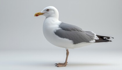 Fototapeta premium Seagull with White and Gray Feathers and Yellow Beak