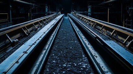 Coal Transport: Industrial Conveyor Belt in Dark Factory 