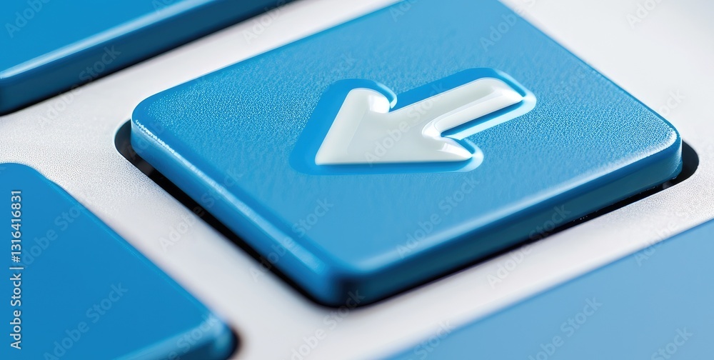 Fototapete A close-up image of a blue keyboard key featuring a white left arrow symbol, indicating navigation or a backward action.