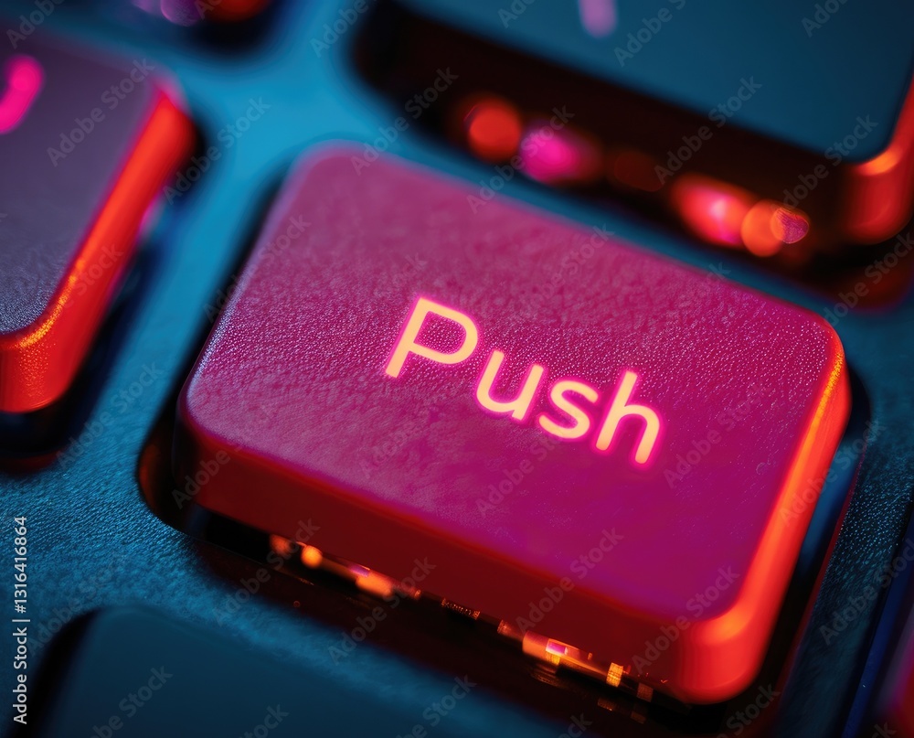 Poster a close-up of a colorful keyboard key labeled 