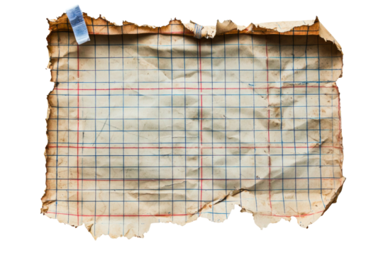 Torn graph paper sheet with blue and red grids art concept