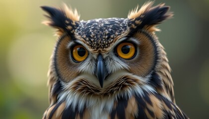Fototapeta premium Great Horned Owl with Yellow Eyes and Tufted Ears