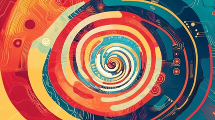 Colorful Tech Spiral: Circuit Board Design 