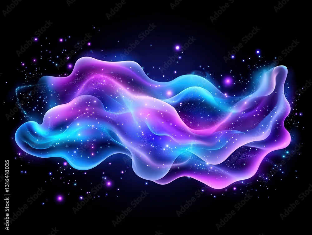 Aufkleber abstract colorful wave patterns with glowing particles on a dark background