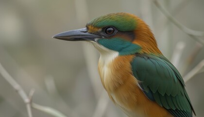 Obraz premium Close-Up of a Multicolored Bird with a Long Beak and Brown Eye