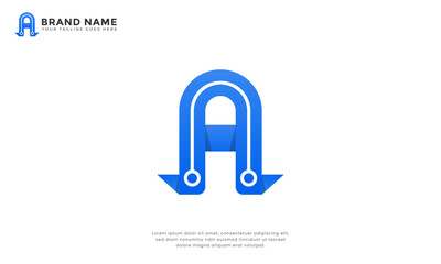 Letter A with Circuit Ribbon Tech logo design vector template