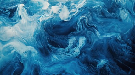 Feature flowing, abstract waves in various shades of blue, creating a dynamic and fluid background with a sense of motion
