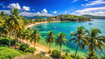 Tropical Paradise with Palm Trees and Crystal Clear Waters