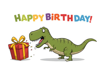 A dinosaur and the text HAPPY BIRTHDAY, generative ai
