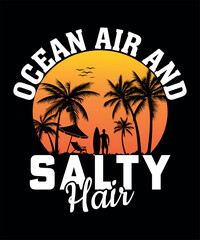 Naklejka premium sunset beach surf t-shirt design with palm trees and tropical vibes. summer t shirt design