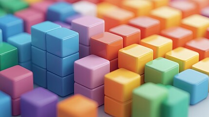 Obraz premium Colorful Plastic Blocks Arranged in a Creative Pattern for Educational Play and Imaginative Learning Activities in a Bright Environment