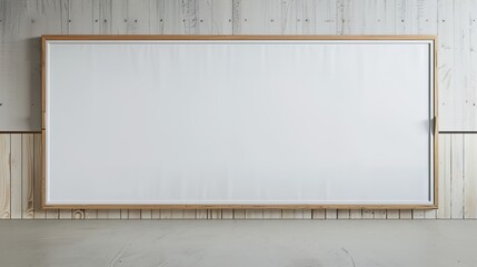 A large, blank whiteboard with a wooden border, set on a solid background.