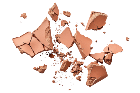 Clay pieces breaking apart isolated close-up