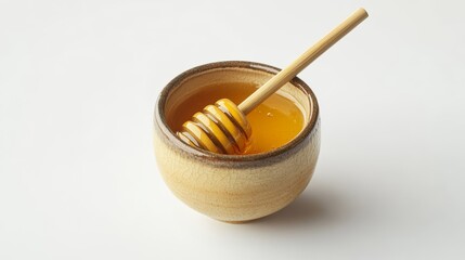 Honey with Dipper in Ceramic Bowl 