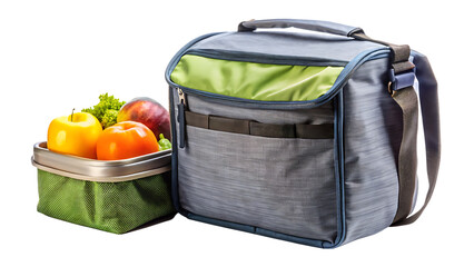 Insulated Lunch Bag with Fresh Fruits and Food Container &ndash; Isolated on White Background, Transparent PNG, AI Generated