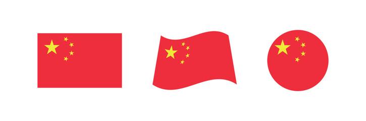 Vector China National Flag icon collection. Flag set of China various styles.