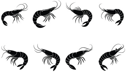 Fototapeta premium Shrimp Vector Shilhouette Bundle Set Icon.
