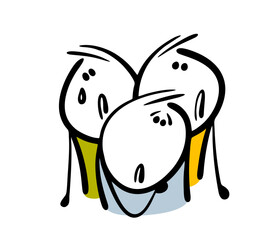 The team lost the competition. Vector illustration of people crying and suffering together. Depression, melancholy and despondency. Funny doodle cartoon isolated on white background.