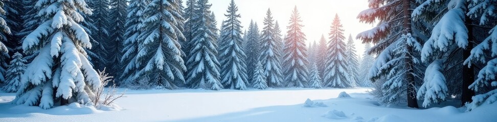 Fototapeta premium White ice and snow covered pine trees in the forest, winter forest, winter season, seasonal change