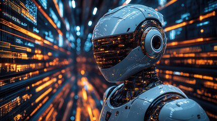 RPA in business operations, with intelligent bots handling order processing, supply chain management, and customer interactions in a digital environment