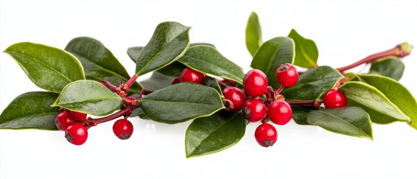 Fresh Wintergreen Berry Sprig Isolated 
