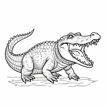 recommend clip art: Crocodile with mouth wide open, line art illustration
