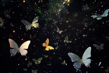 Butterflies illuminate a starry night sky in a mesmerizing display of nature's beauty and magic