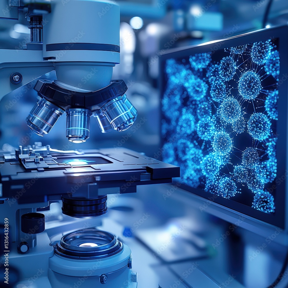 Poster microscope in a laboratory setting