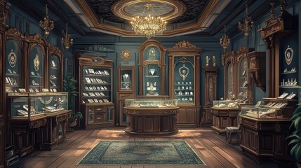 Obraz premium A luxurious jewelry store showcases many beautiful and expensive items