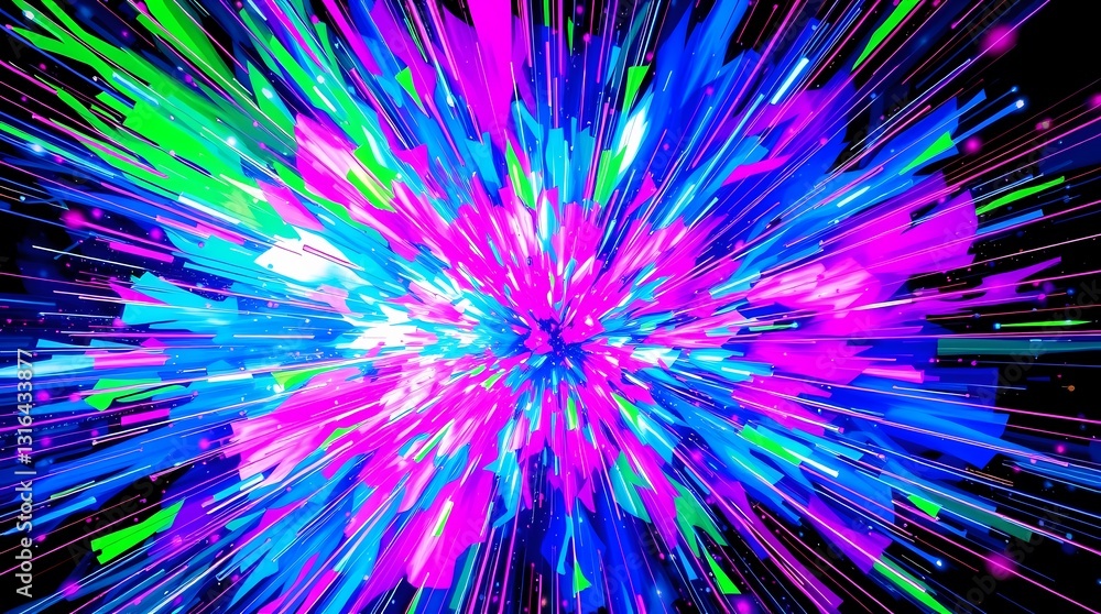 Poster neon burst: an explosion of vibrant neon colors creating a dynamic and energetic abstract artwork. p