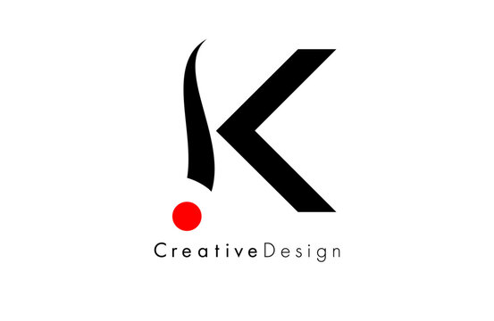 Creative Letter K logo with a red Dot and Swoosh Design. K letter icon vector