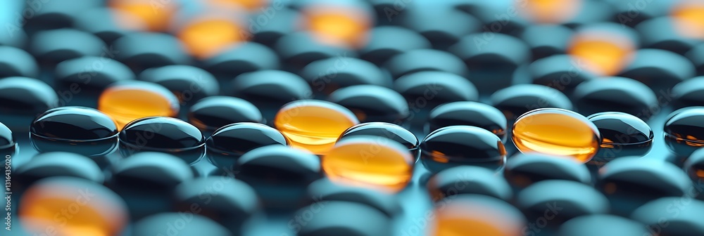 Poster a close-up view of colorful droplets on a surface, showcasing vibrant orange and contrasting dark to