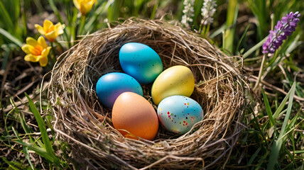 easter eggs in a nest