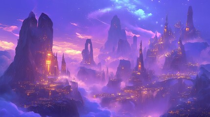 Obraz premium Ethereal City in the Clouds A Fantasy Landscape at Twilight