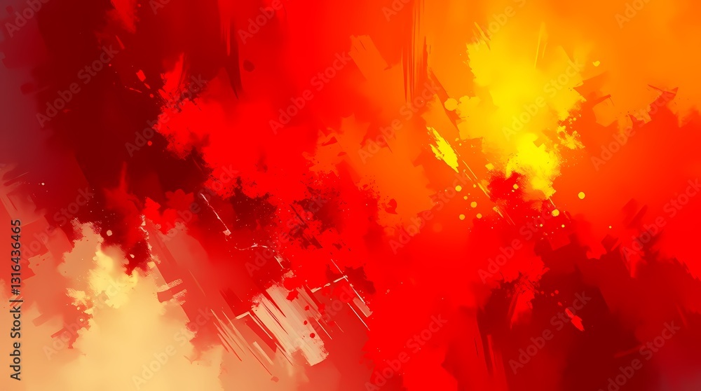 Poster fiery abstract: intense strokes of red and yellow blend together in a dynamic and abstract display o