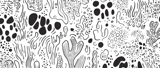 Fototapeta premium Hand Drawn Whimsical Organic Pattern: Black and White Doodle Element 