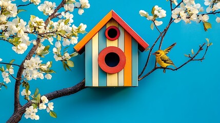 Springtime Birdhouse: A Vibrant Digital Illustration AI Generated