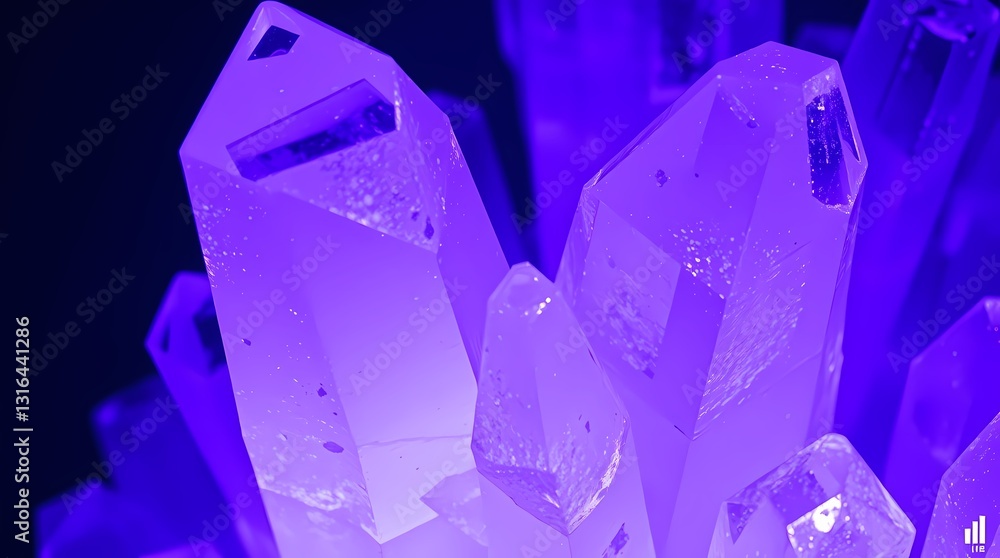Poster luminous amethyst crystal: a captivating close-up of a radiant amethyst crystal cluster, its multifa