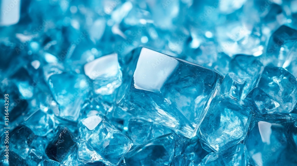 Poster shimmering blue ice crystals glisten with radiant light as they catch the eye. the intricate shapes 