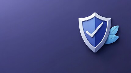 3D Render: Secure Shield with Sustainability Leaves on Deep Purple Background AI Generated