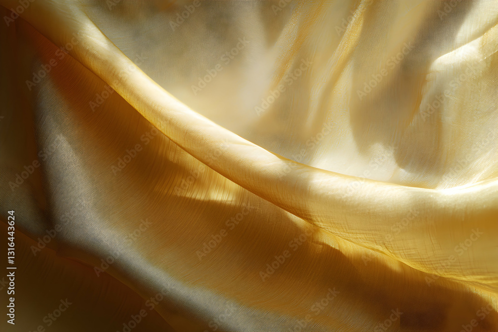 Poster elegant flowing golden silk fabric background with soft light and shadows creating a luxurious and s