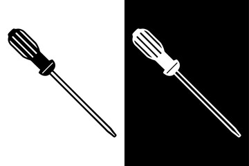 Simple Screwdriver Icon High-Quality Black and White Silhouette Vector.