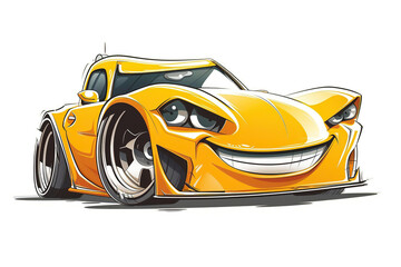 Fototapeta premium Beautiful colorful fictional cartoon car with pronounced headlights, abstract vivid composition consists of fictional unreal fantastic vision on background