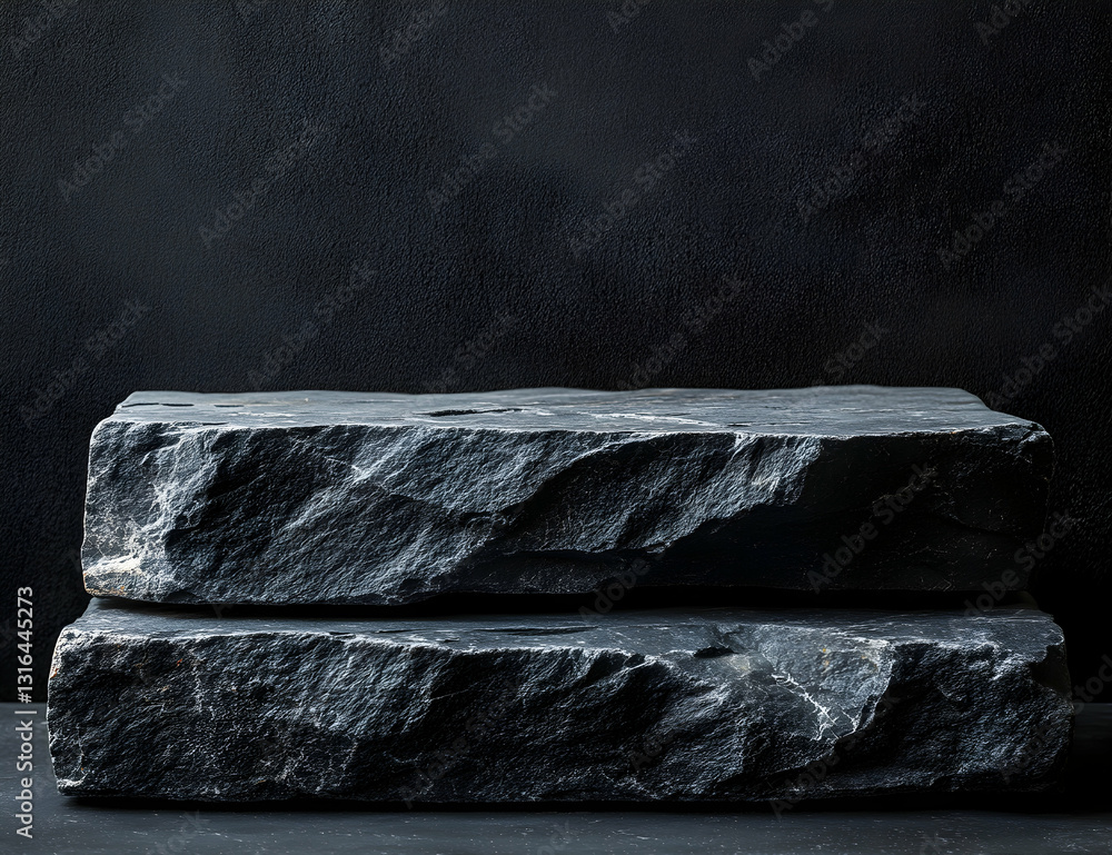 Poster elegant product display with two rocks on dark background surface