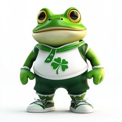 Fototapeta premium Solid white, frog in festive gear, confident look.