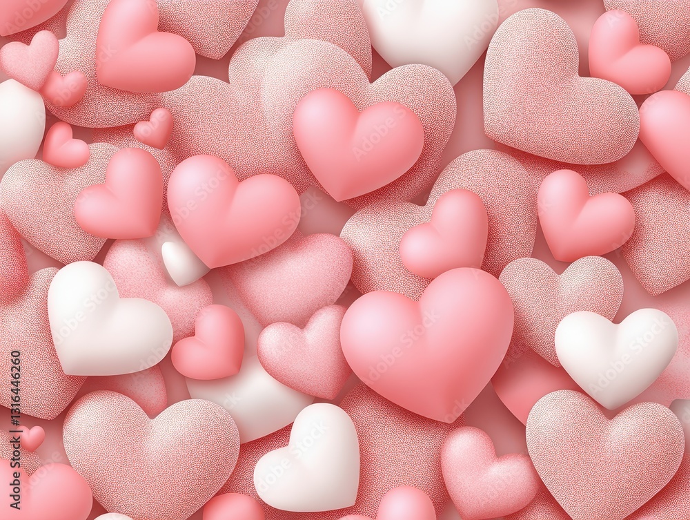Poster a vibrant array of pink and white hearts scattered across a soft background