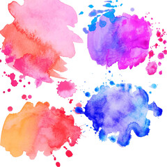 set of watercolor paint splashes without background 