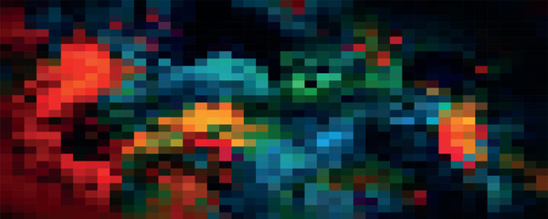 Pixel disintegration background. Decay effect. Dispersed dotted pattern. Concept of disintegration. Set pixel mosaic textures with simple square particles. Vector illustration on black background.