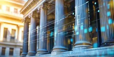 Fototapeta premium Urban financial institutions aerial infographic of streamlined digital payment transactions
