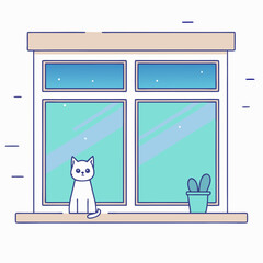 Cozy window view featuring a playful cat looking out